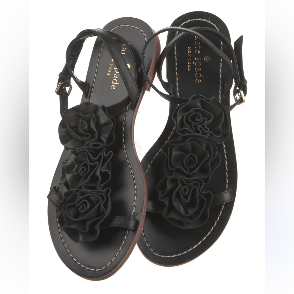 Kate Spade Black Caryl Rose Flower T-Strap Flat
Sandals (Size 8.5)